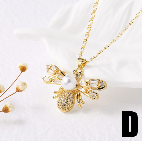 ASJEWELRY White Pearl Shell Bee & CZ Crystal Heart Necklace for Women – Elegant Zircon Jewellery Gift