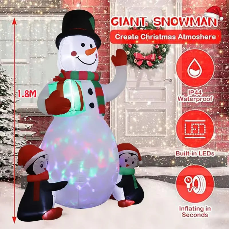 Christmas Inflatable Snowman & Penguin with LED Lights – Festive Indoor & Outdoor Decoration for Garden or Party Display