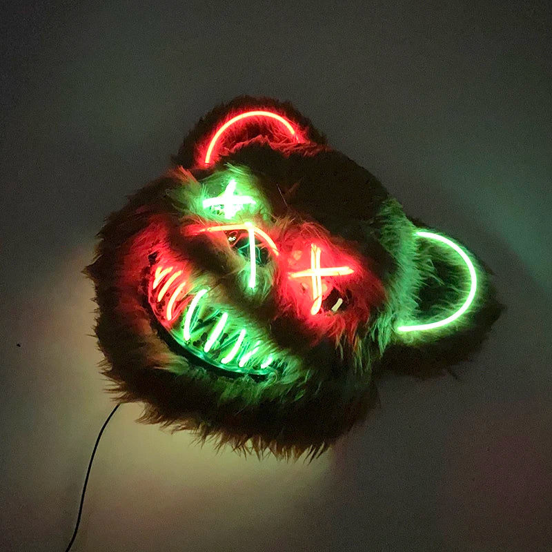 Scary Neon Light Mask – Killer Bear LED Cosplay for Halloween