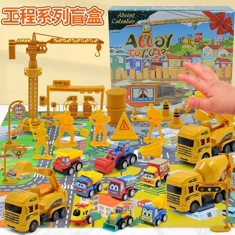 2025 Kids Christmas Advent Calendar – 24 Days of Fire Truck & Engineering Car Toys Gift Set