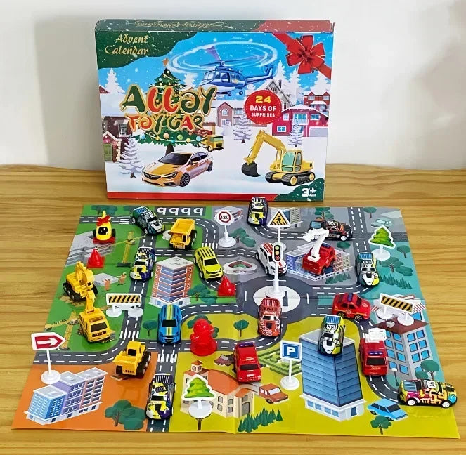 2025 Kids Christmas Advent Calendar – 24 Days of Fire Truck & Engineering Car Toys Gift Set