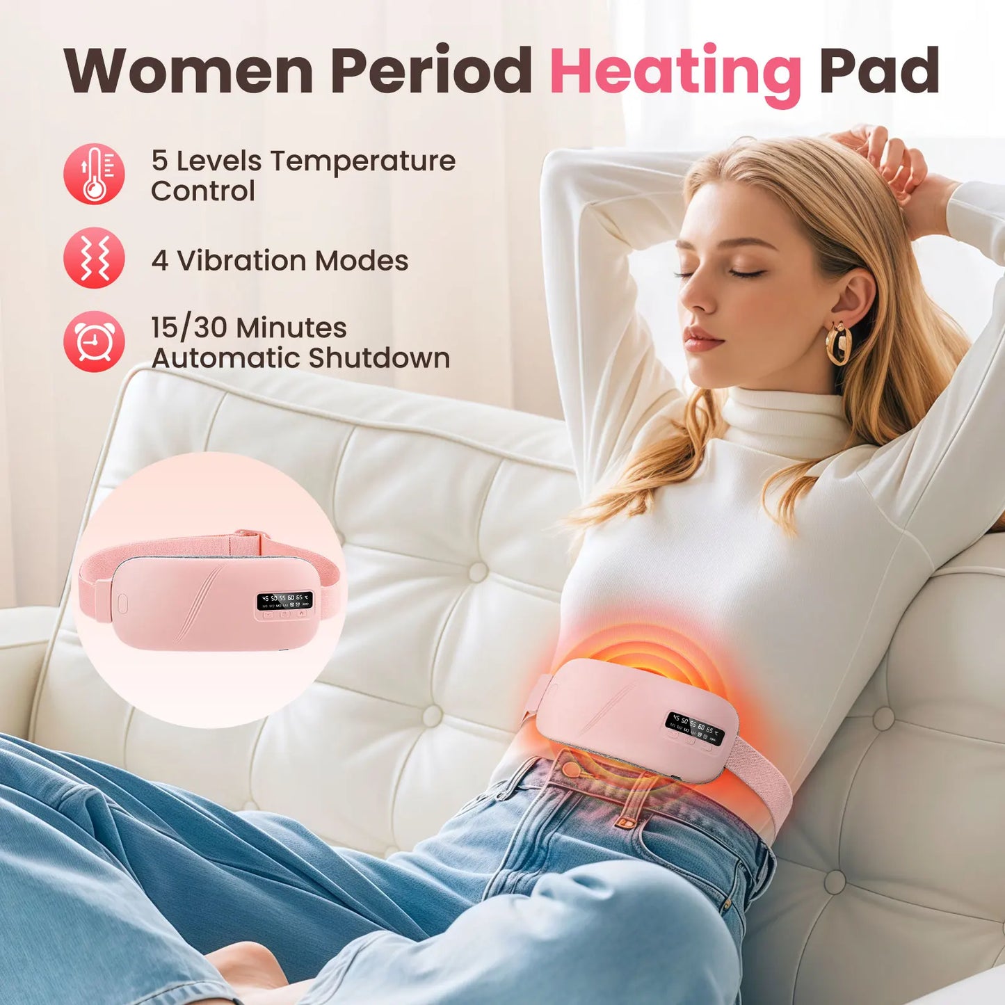 Electric Heated Waist Belt for Period Pain Relief – Adjustable Abdominal Heating Pad for Women