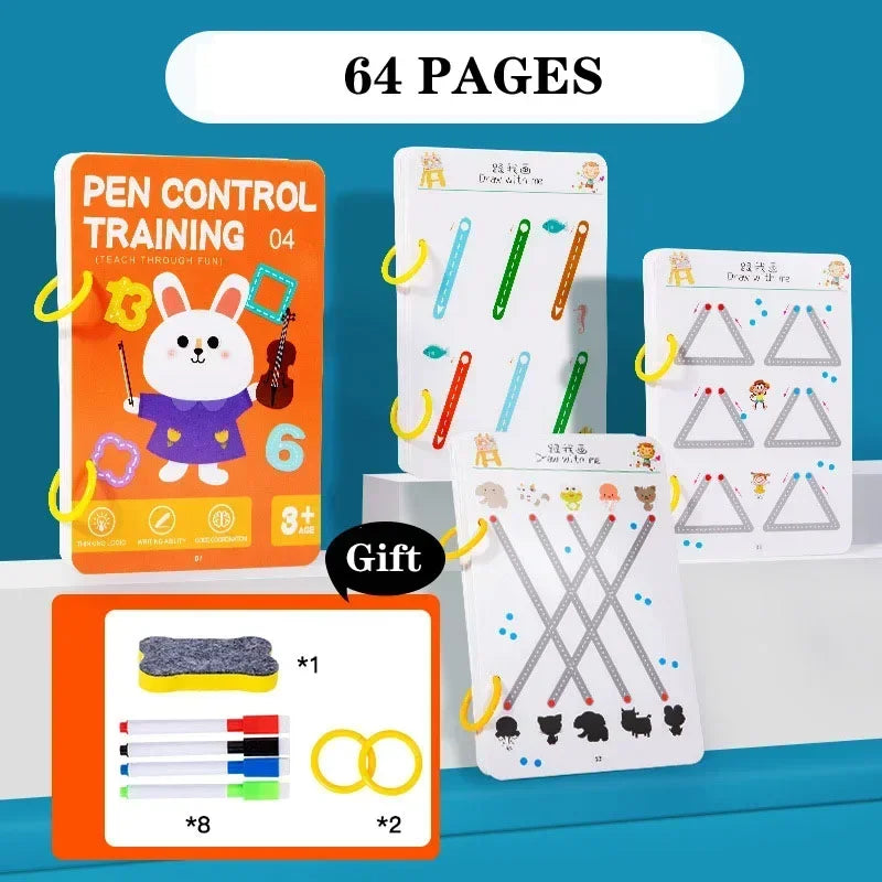 Reusable Magic Tracing Workbook – Montessori Handwriting & Drawing Practice Book for Children
