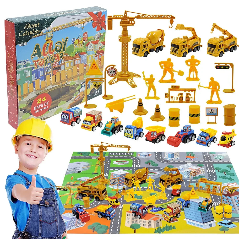2025 Kids Christmas Advent Calendar – 24 Days of Fire Truck & Engineering Car Toys Gift Set