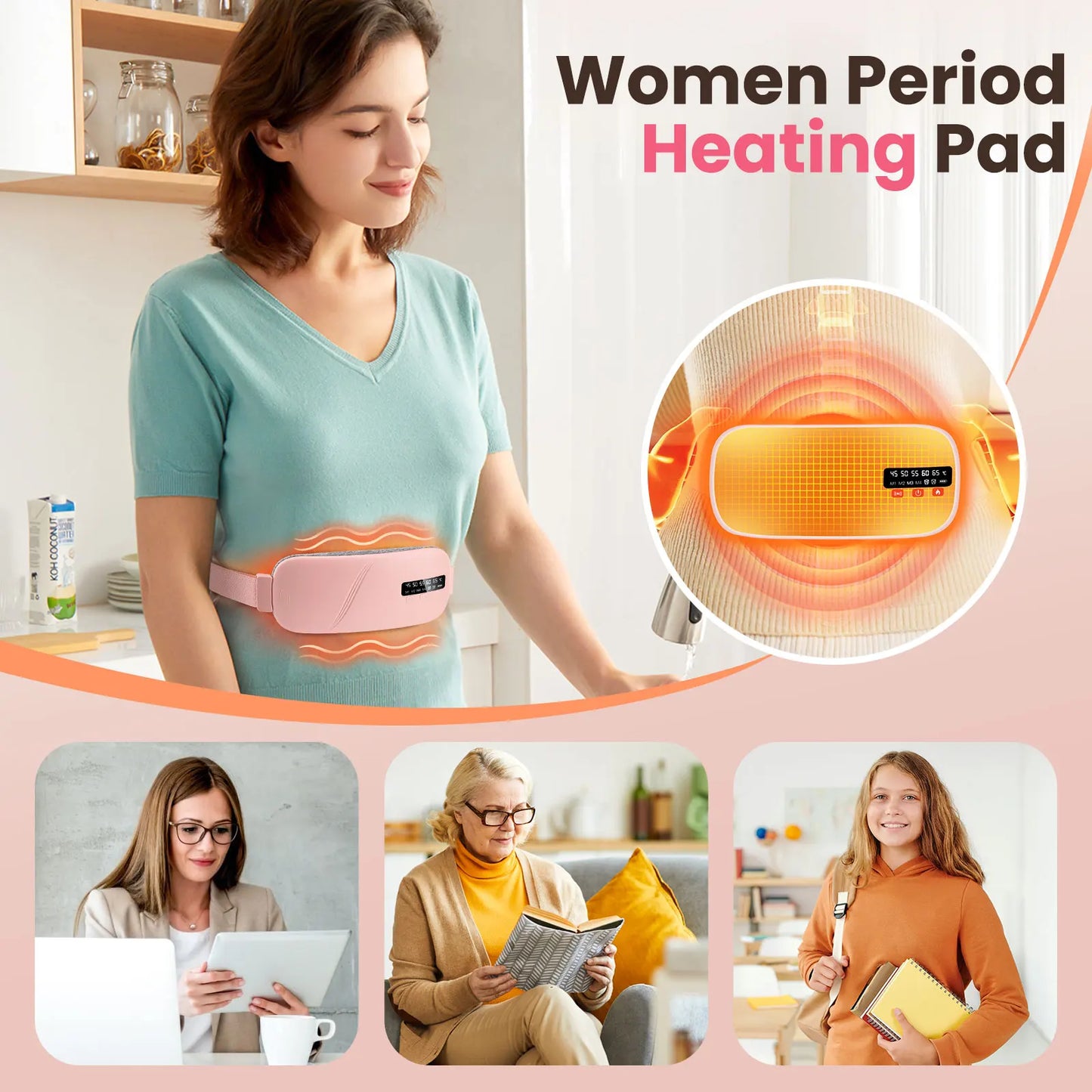 Electric Heated Waist Belt for Period Pain Relief – Adjustable Abdominal Heating Pad for Women