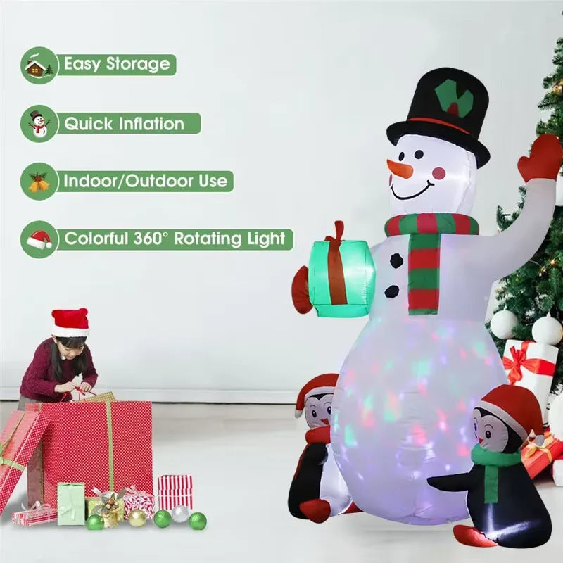 Christmas Inflatable Snowman & Penguin with LED Lights – Festive Indoor & Outdoor Decoration for Garden or Party Display