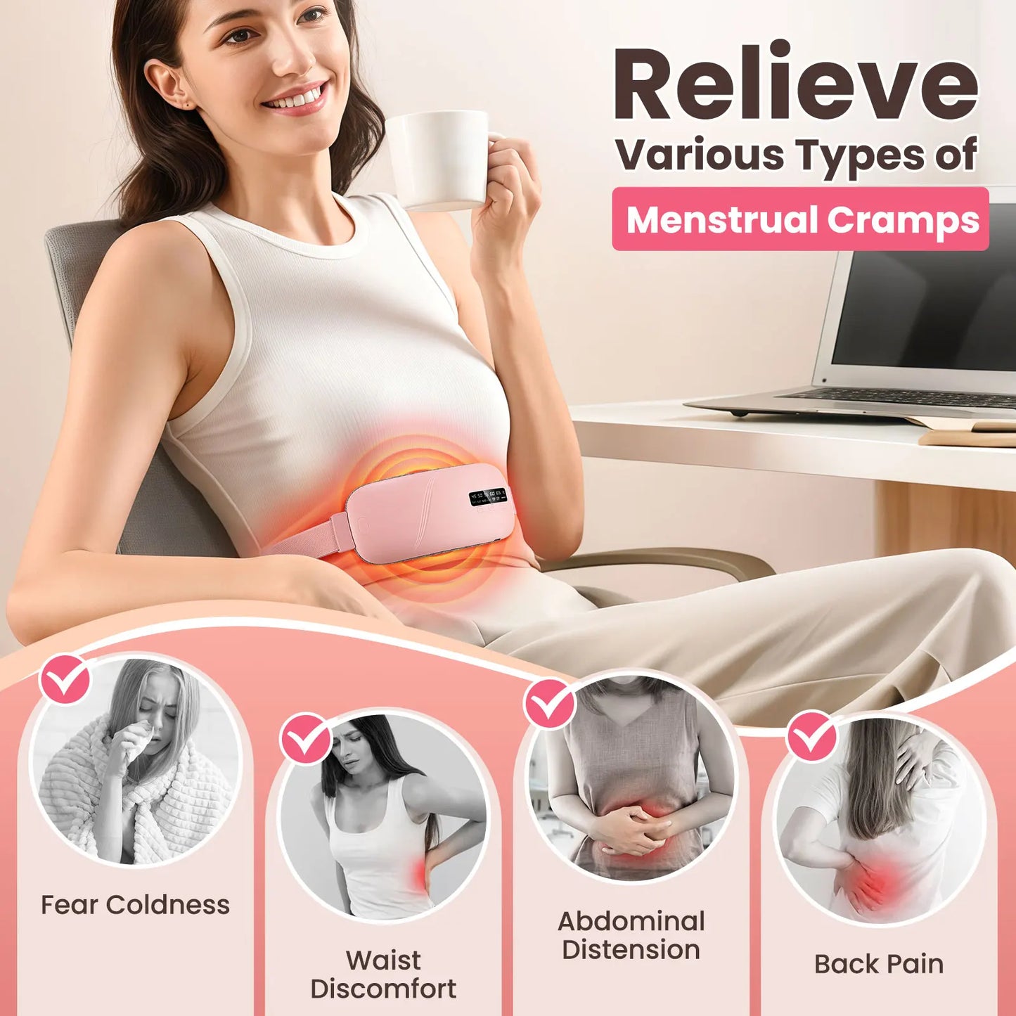 Electric Heated Waist Belt for Period Pain Relief – Adjustable Abdominal Heating Pad for Women