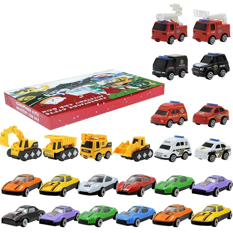 2025 Kids Christmas Advent Calendar – 24 Days of Fire Truck & Engineering Car Toys Gift Set