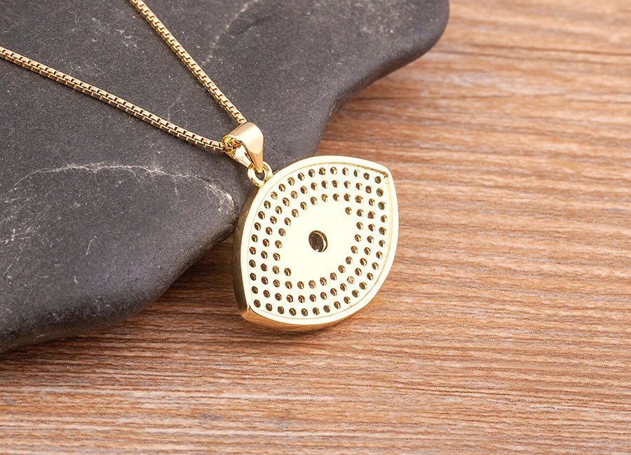 Turkish Evil Eye Pendant Necklace with Colourful Zircon – Unisex Lucky Protection Choker, Classic Gift Jewellery