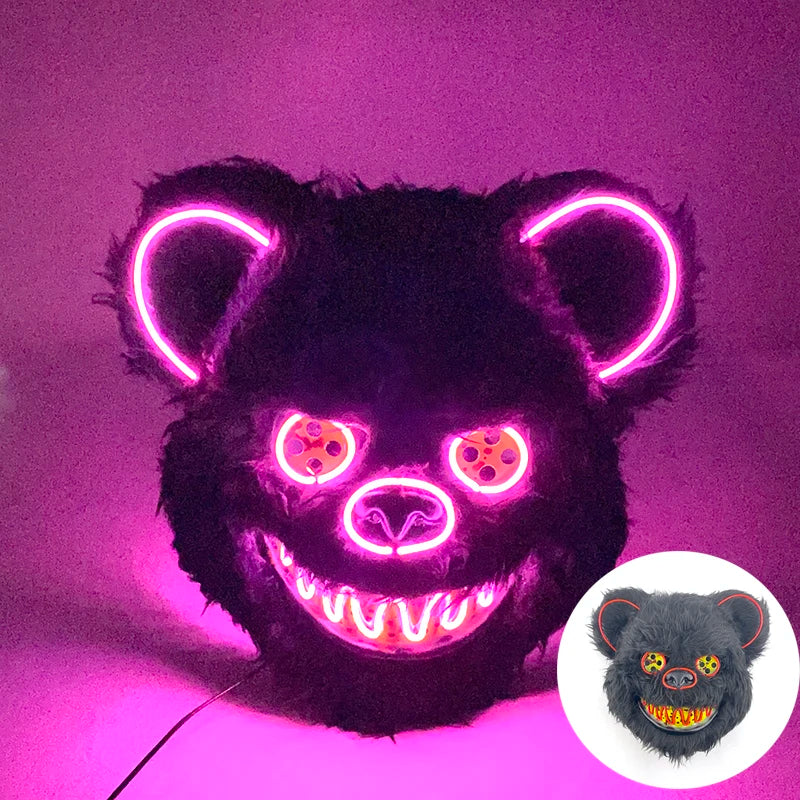Scary Neon Light Mask – Killer Bear LED Cosplay for Halloween
