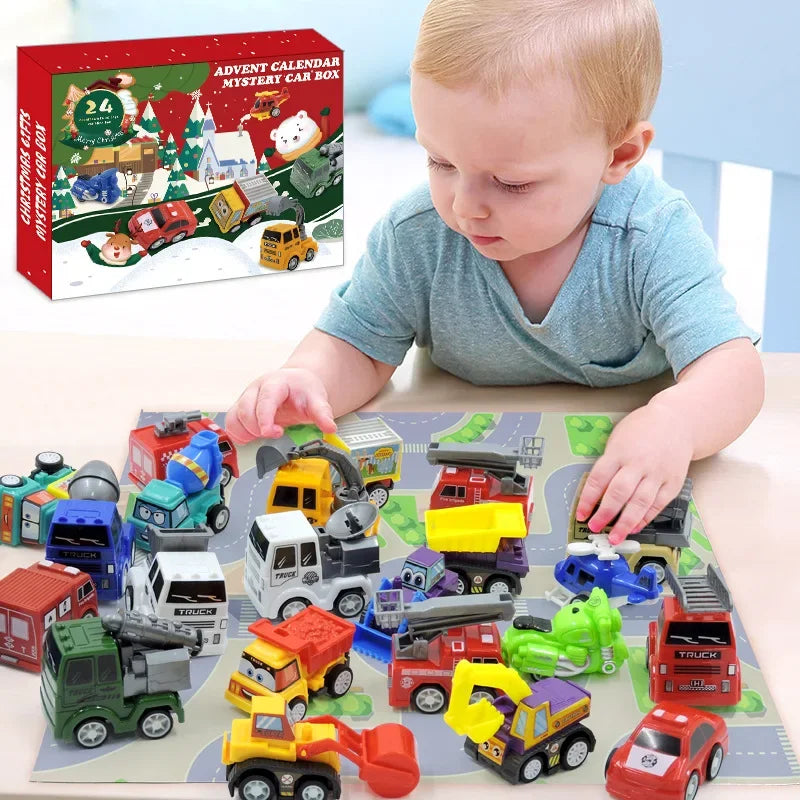 2025 Kids Christmas Advent Calendar – 24 Days of Fire Truck & Engineering Car Toys Gift Set