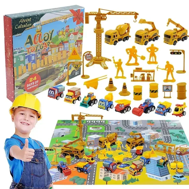 2025 Kids Christmas Advent Calendar – 24 Days of Fire Truck & Engineering Car Toys Gift Set