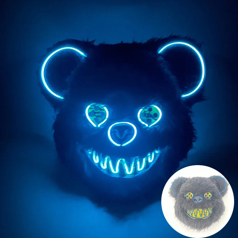 Scary Neon Light Mask – Killer Bear LED Cosplay for Halloween