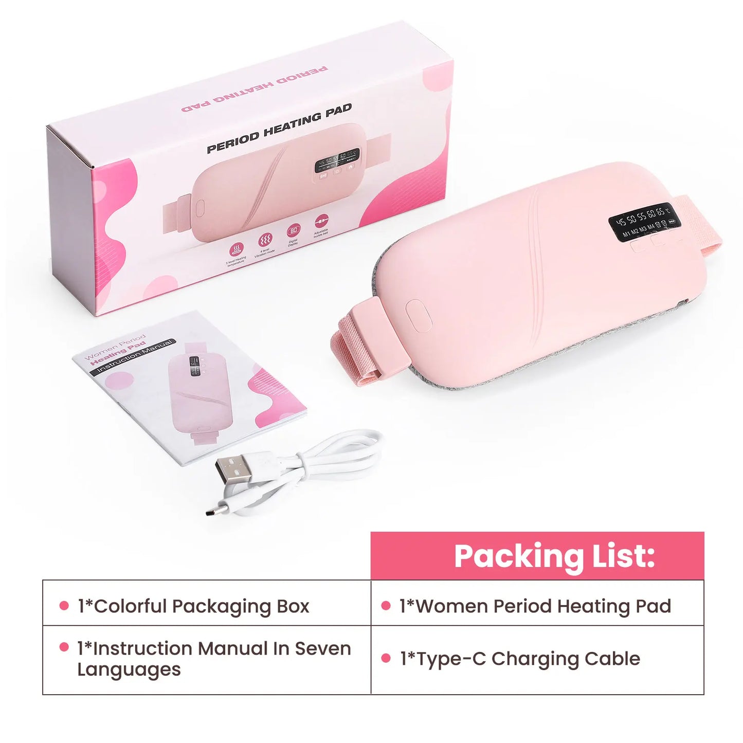 Electric Heated Waist Belt for Period Pain Relief – Adjustable Abdominal Heating Pad for Women