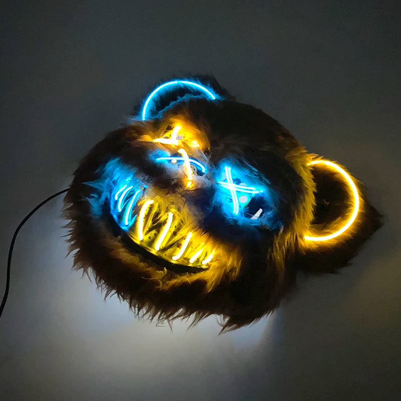 Scary Neon Light Mask – Killer Bear LED Cosplay for Halloween