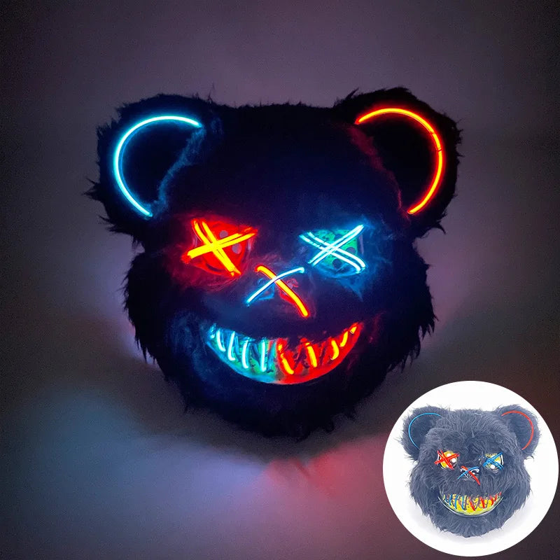 Scary Neon Light Mask – Killer Bear LED Cosplay for Halloween