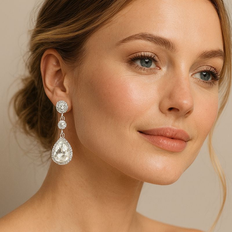 Luxury Water Droplet Dangle Earrings with Sparkling CZ Crystal – Elegant Long Earrings for Women