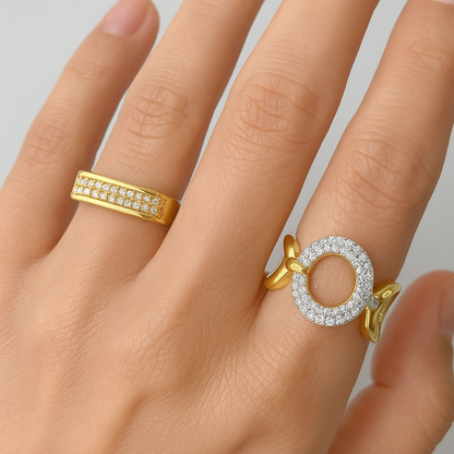 18K Gold Plated Open Rings with Sparkling Zircon – Elegant Women’s Pavé Fashion Jewellery