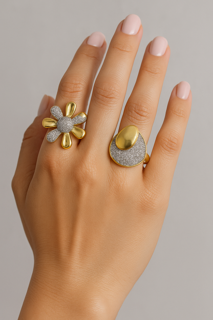 18K Gold Plated Open Rings with Sparkling Zircon – Elegant Women’s Pavé Fashion Jewellery