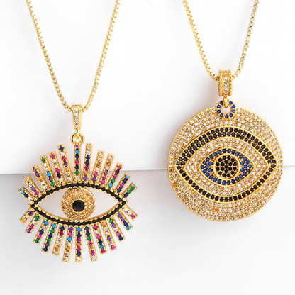 FLOLA Gold Plated Greek Evil Eye Necklace for Women – Zirconia Rainbow CZ Turkish Eye Pendant Jewellery