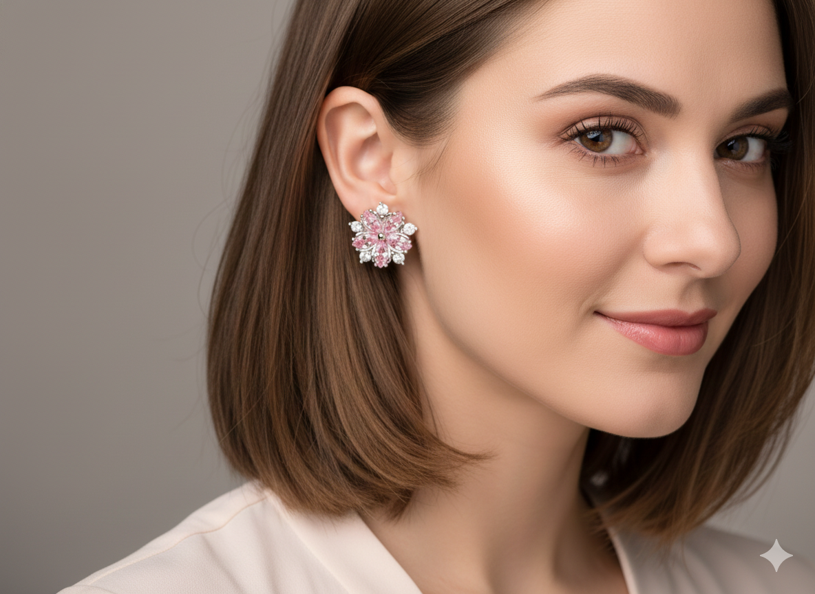 Classic AAA Cubic Zirconia Stud Earrings for Women – White Gold Plated Round Crystal Fashion Jewellery