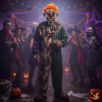 Terrifying Halloween Flame Clown Mask – Realistic Latex Horror Zombie Joker with Wig | Scary Masquerade Party Prop