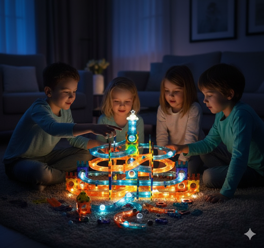 LED Magnetic Blocks Track Building Brick Bead Ball Children Toys Construction Competition Running Pipeline Building Blocks