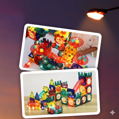 LED Magnetic Blocks Track Building Brick Bead Ball Children Toys Construction Competition Running Pipeline Building Blocks