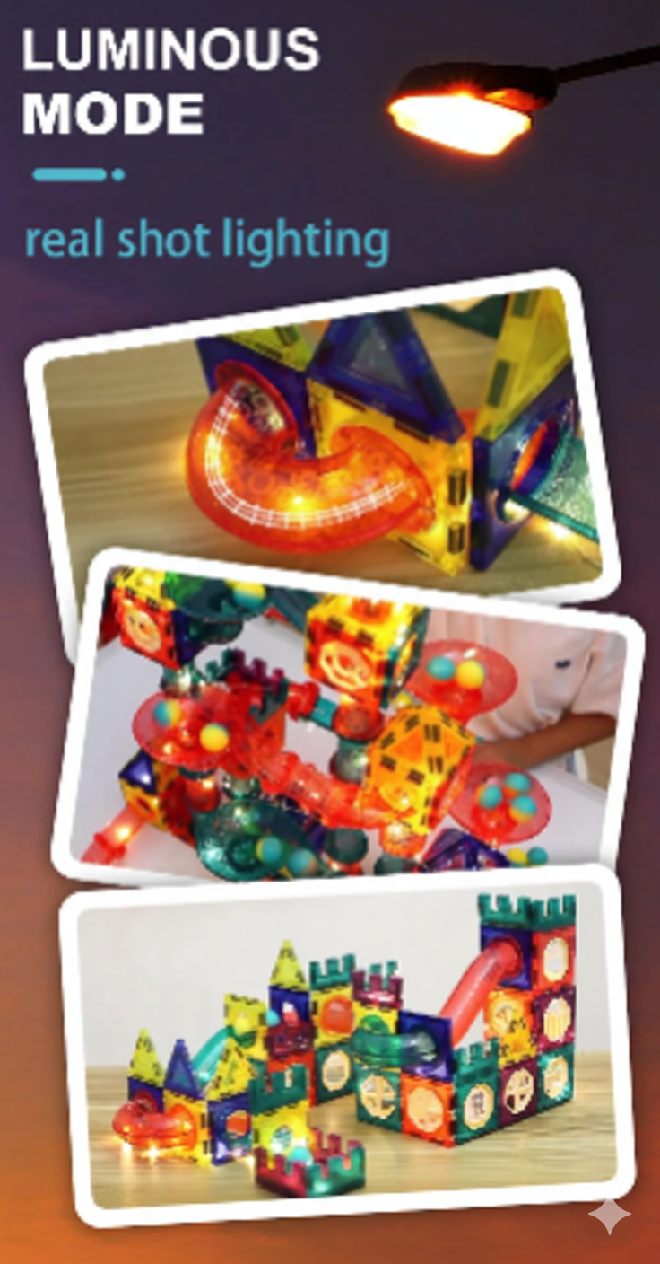 LED Magnetic Blocks Track Building Brick Bead Ball Children Toys Construction Competition Running Pipeline Building Blocks