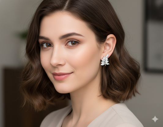 Classic AAA Cubic Zirconia Stud Earrings for Women – White Gold Plated Round Crystal Fashion Jewellery