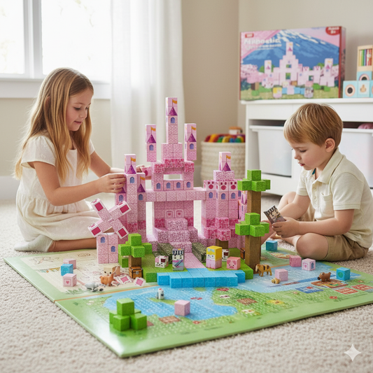 STEM Magnetic Building Blocks – Pink Castle Construction Toy for Boys & Girls, Ideal Birthday Gift