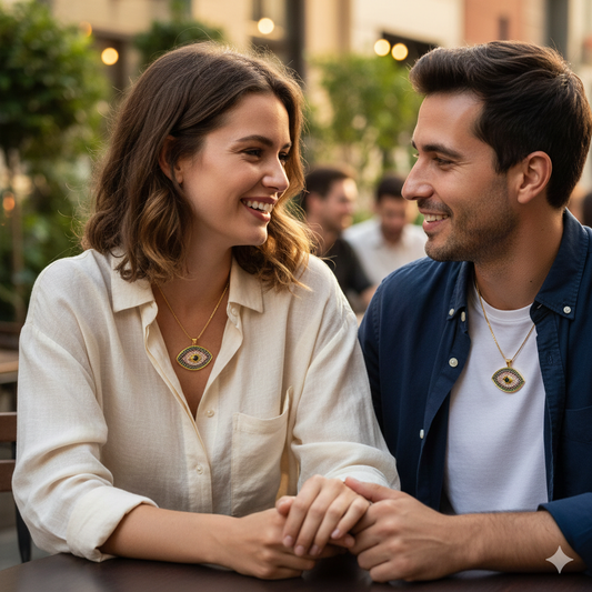 Turkish Evil Eye Pendant Necklace with Colourful Zircon – Unisex Lucky Protection Choker, Classic Gift Jewellery