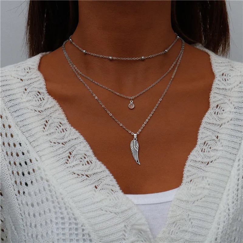 Boho Multi-Layer Moon Pendant Necklace for Women – Trendy Zinc Alloy Layered Chain Jewellery