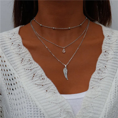 Boho Multi-Layer Moon Pendant Necklace for Women – Trendy Zinc Alloy Layered Chain Jewellery