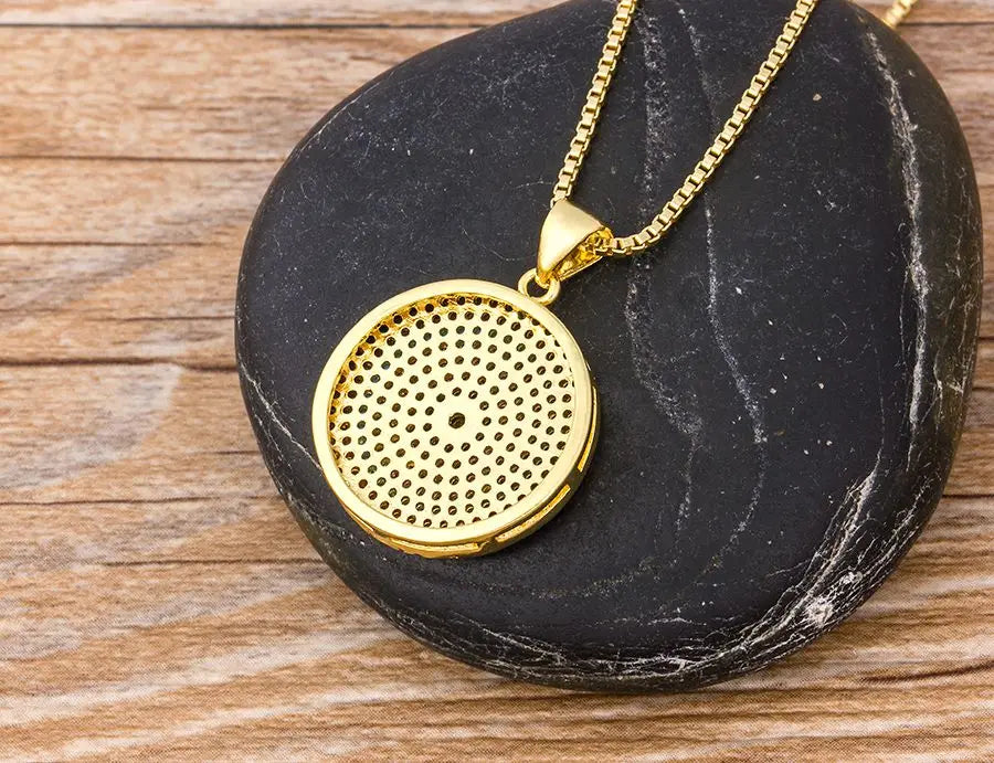 Turkish Evil Eye Pendant Necklace for Women – Round Micro Pave CZ Copper Chain Jewellery Gift