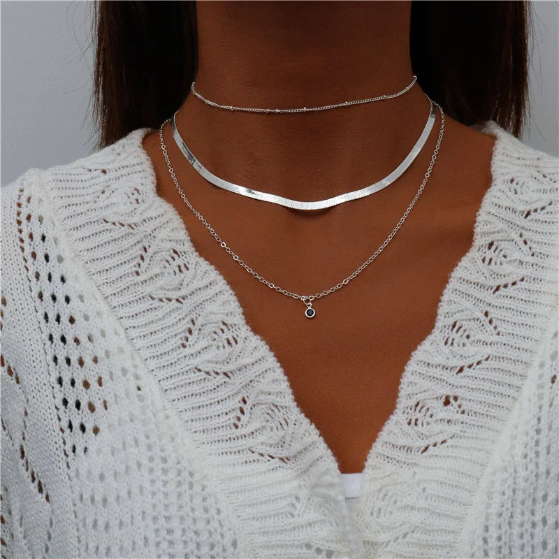 Boho Multi-Layer Moon Pendant Necklace for Women – Trendy Zinc Alloy Layered Chain Jewellery