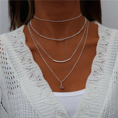 Boho Multi-Layer Moon Pendant Necklace for Women – Trendy Zinc Alloy Layered Chain Jewellery