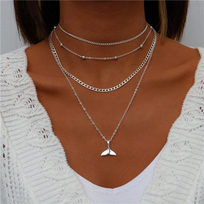 Boho Multi-Layer Moon Pendant Necklace for Women – Trendy Zinc Alloy Layered Chain Jewellery