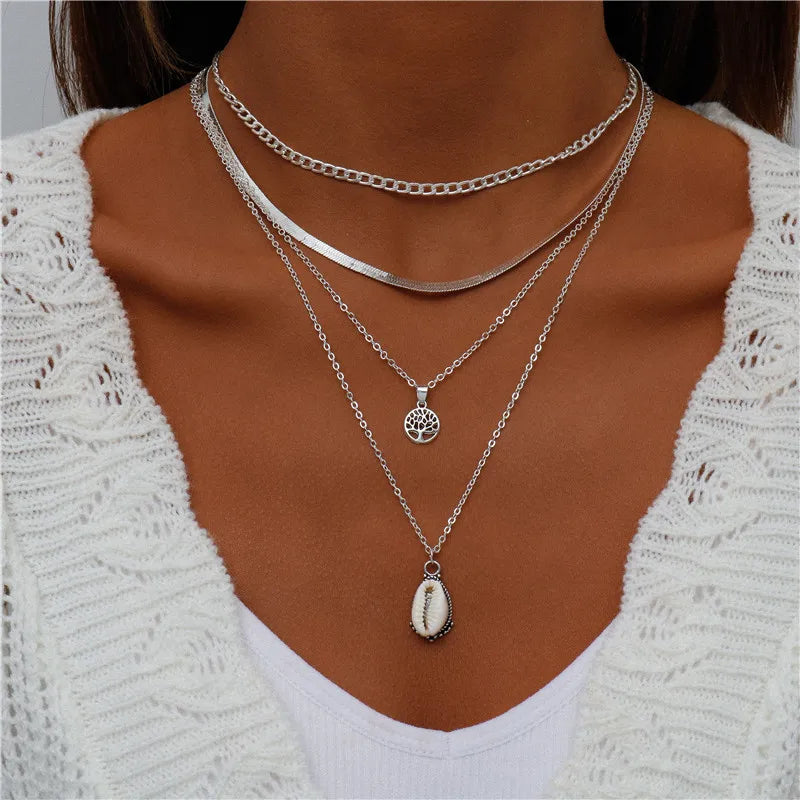 Boho Multi-Layer Moon Pendant Necklace for Women – Trendy Zinc Alloy Layered Chain Jewellery