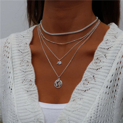 Boho Multi-Layer Moon Pendant Necklace for Women – Trendy Zinc Alloy Layered Chain Jewellery