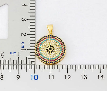 Turkish Evil Eye Pendant Necklace for Women – Round Micro Pave CZ Copper Chain Jewellery Gift