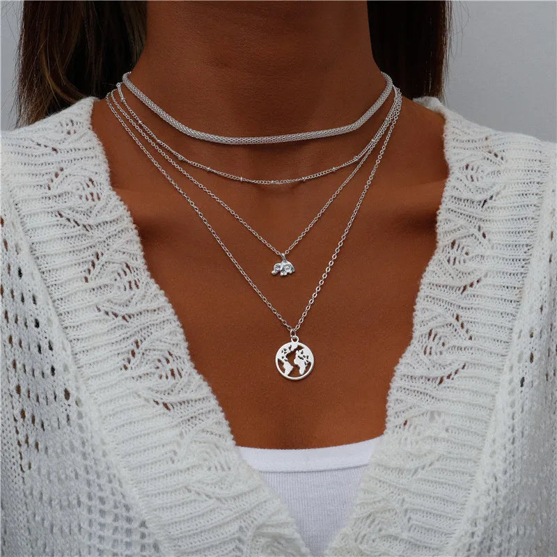 Boho Multi-Layer Moon Pendant Necklace for Women – Trendy Zinc Alloy Layered Chain Jewellery