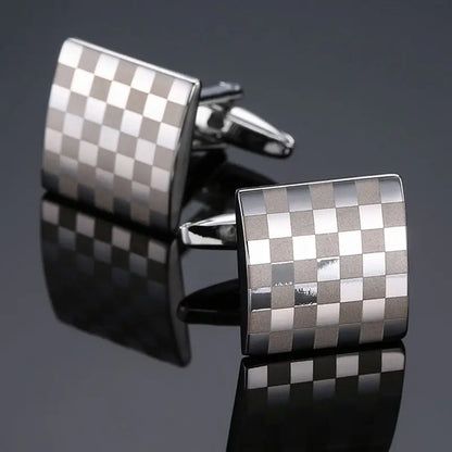 Eco-Friendly Carbon Fiber & Mahogany Square Cufflinks – Laser Lattice Pattern French Shirt Accessories for Men