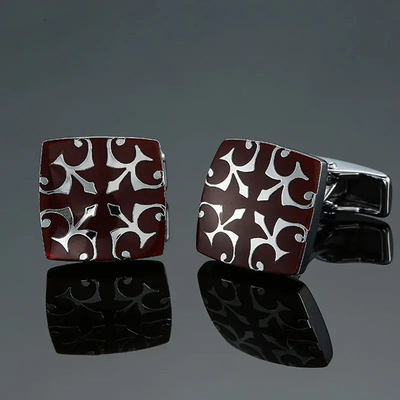 Eco-Friendly Carbon Fiber & Mahogany Square Cufflinks – Laser Lattice Pattern French Shirt Accessories for Men