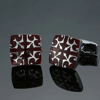 Eco-Friendly Carbon Fiber & Mahogany Square Cufflinks – Laser Lattice Pattern French Shirt Accessories for Men
