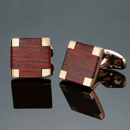 Eco-Friendly Carbon Fiber & Mahogany Square Cufflinks – Laser Lattice Pattern French Shirt Accessories for Men