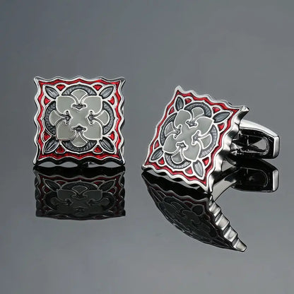 Eco-Friendly Carbon Fiber & Mahogany Square Cufflinks – Laser Lattice Pattern French Shirt Accessories for Men