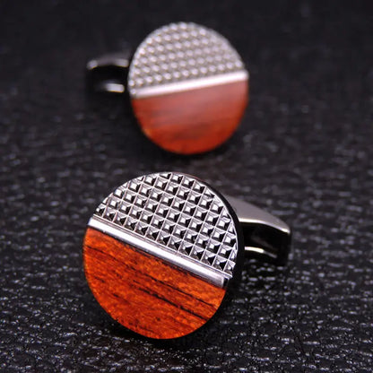 Eco-Friendly Carbon Fiber & Mahogany Square Cufflinks – Laser Lattice Pattern French Shirt Accessories for Men