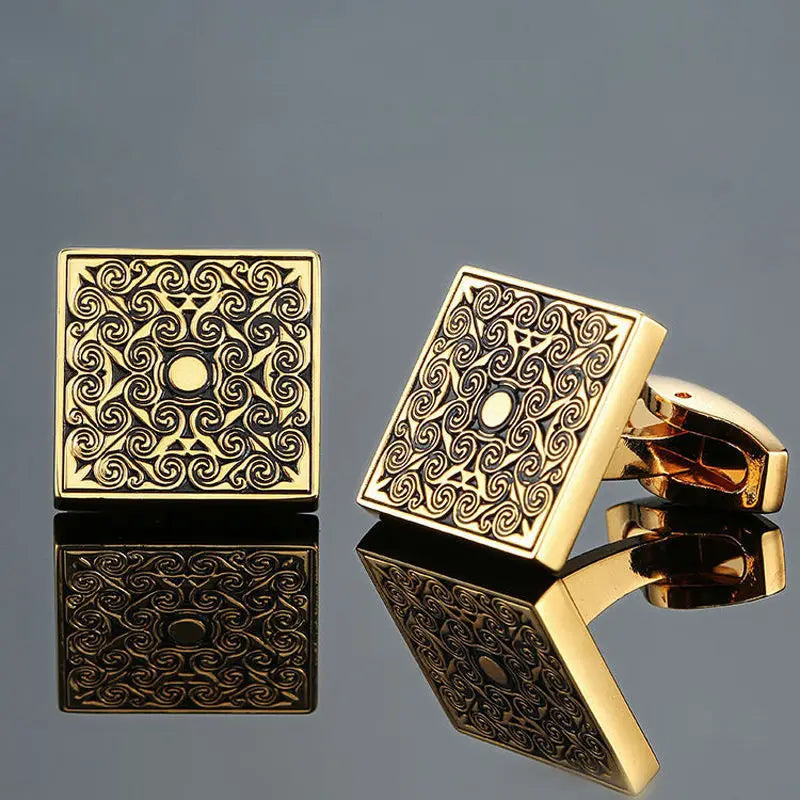 Eco-Friendly Carbon Fiber & Mahogany Square Cufflinks – Laser Lattice Pattern French Shirt Accessories for Men