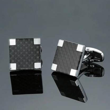 Eco-Friendly Carbon Fiber & Mahogany Square Cufflinks – Laser Lattice Pattern French Shirt Accessories for Men